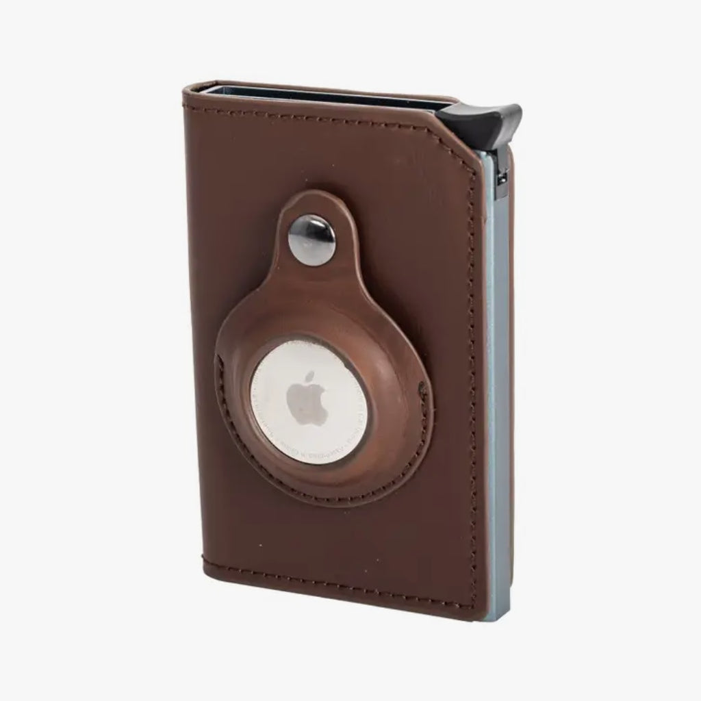 Mad Man Air Track Air Tag Wallet, Brown Vegan Leather