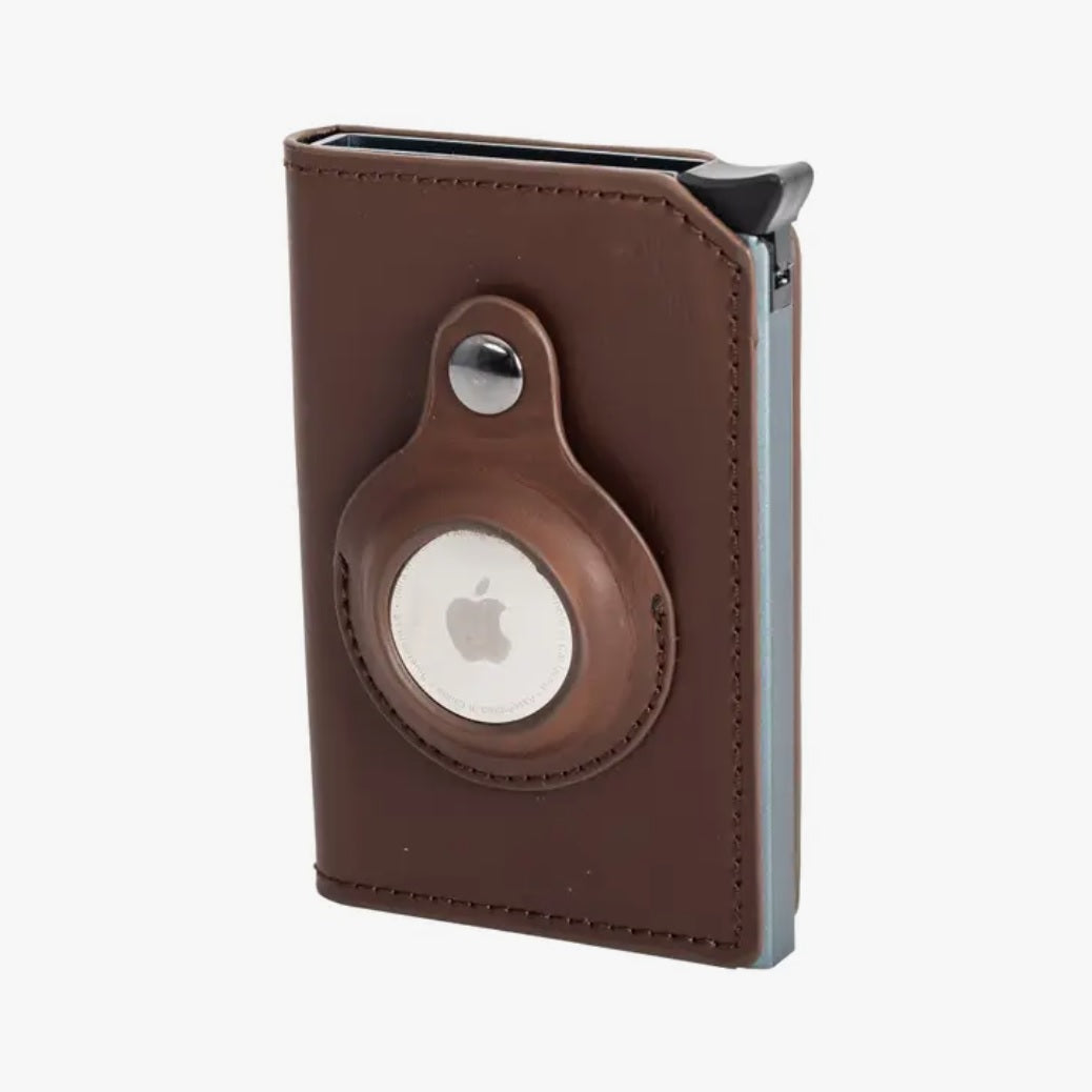 Mad Man Air Track Air Tag Wallet, Brown Vegan Leather