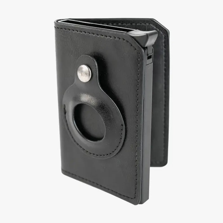 Mad Man Air Track Air Tag Wallet, Black Vegan Leather