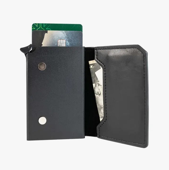 Mad Man Air Track Air Tag Wallet, Black Vegan Leather