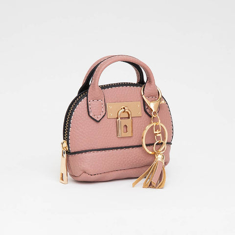 Mini Leatherette Handbag Coin Purse, Keychain, Bag Charm - Dusty Pink