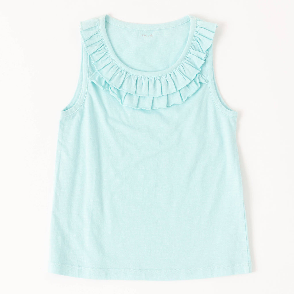 Mini/Tween Girls Double Ruffled Tank Top: Island Paradise Blue