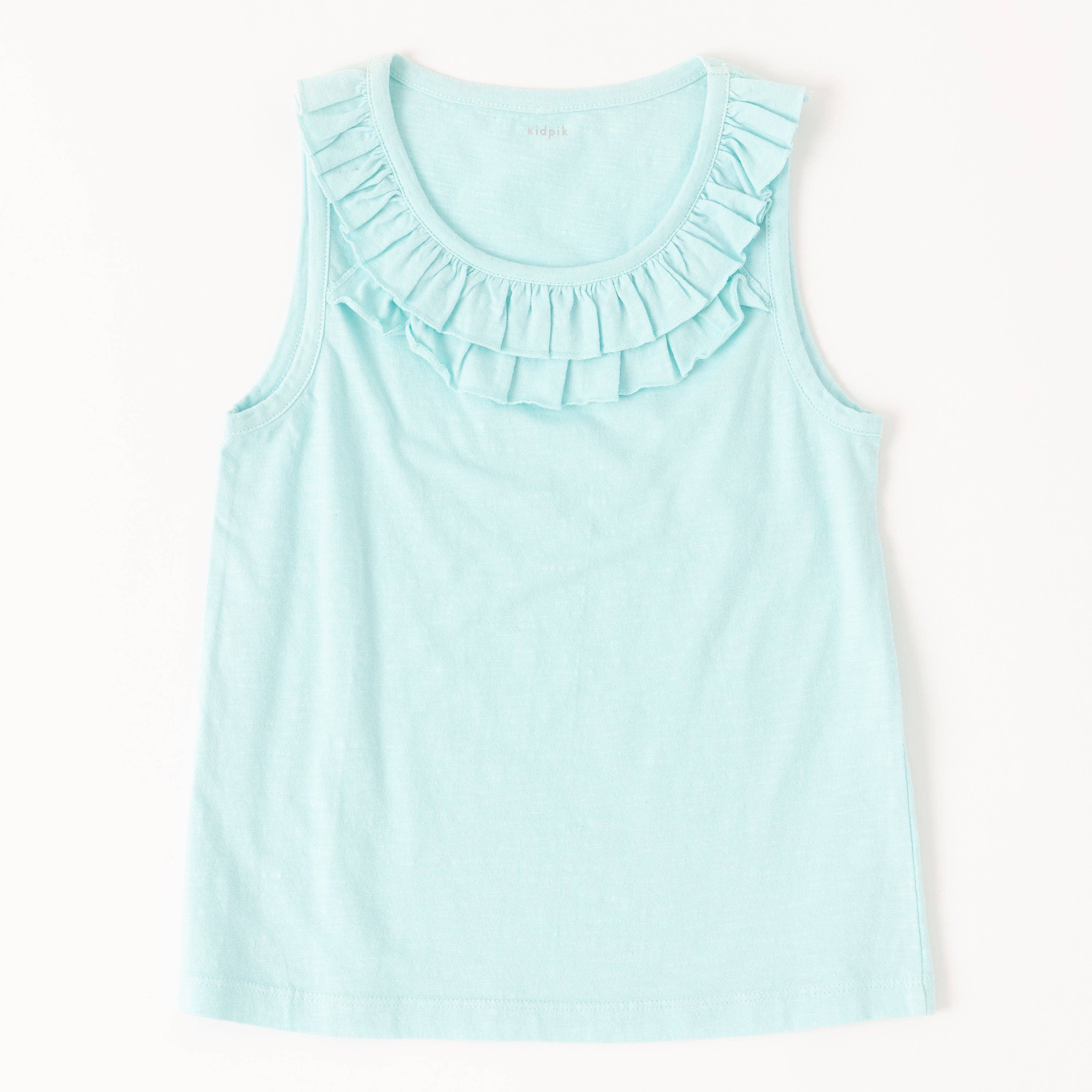 Mini/Tween Girls Double Ruffled Tank Top: Island Paradise Blue