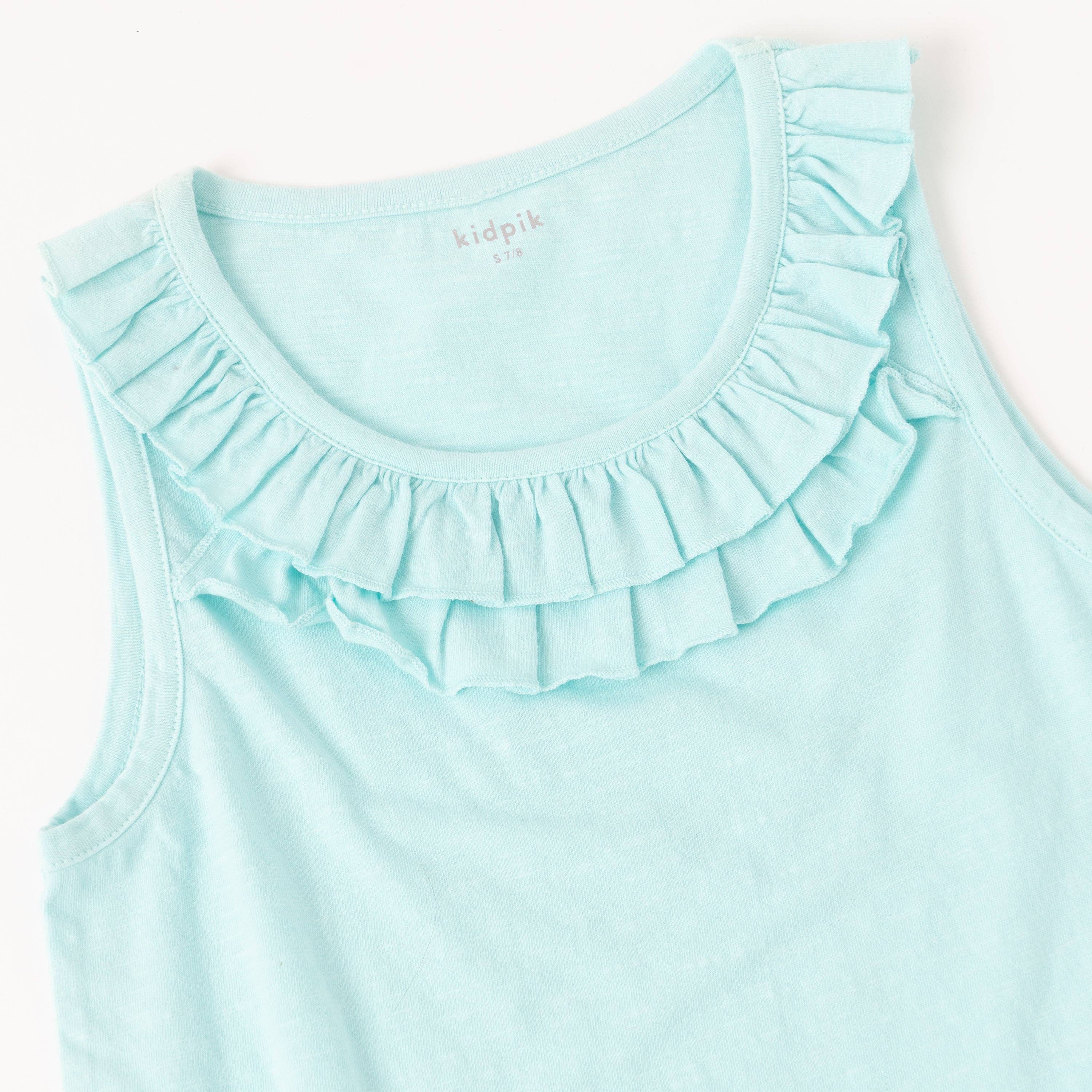 Mini/Tween Girls Double Ruffled Tank Top: Island Paradise Blue detail