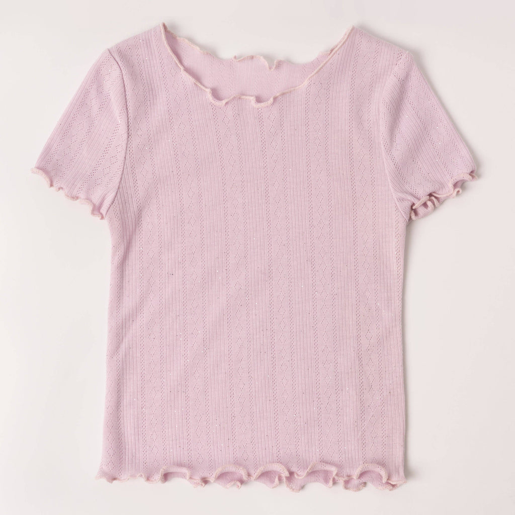 Mini/Tween Girls Lettuce Edge Pointelle S/S Shirt: Ballerina Pink
