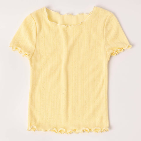 Mini/Tween Girls Lettuce Edge Pointelle S/S Tee: Lemonade Yellow