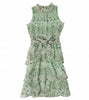 Mini/Tween Girls Tiered Chiffon Dress: Light Green Daisy