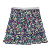 Mini/Tween Girls Tiered Skirt: Multi Navy and Fuchsia Micro Floral with Silver Lurex detail
