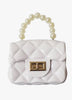 Mini Patent Leatherette Candy Colored Purse/Handbag - Pearl Handle & Cloud White