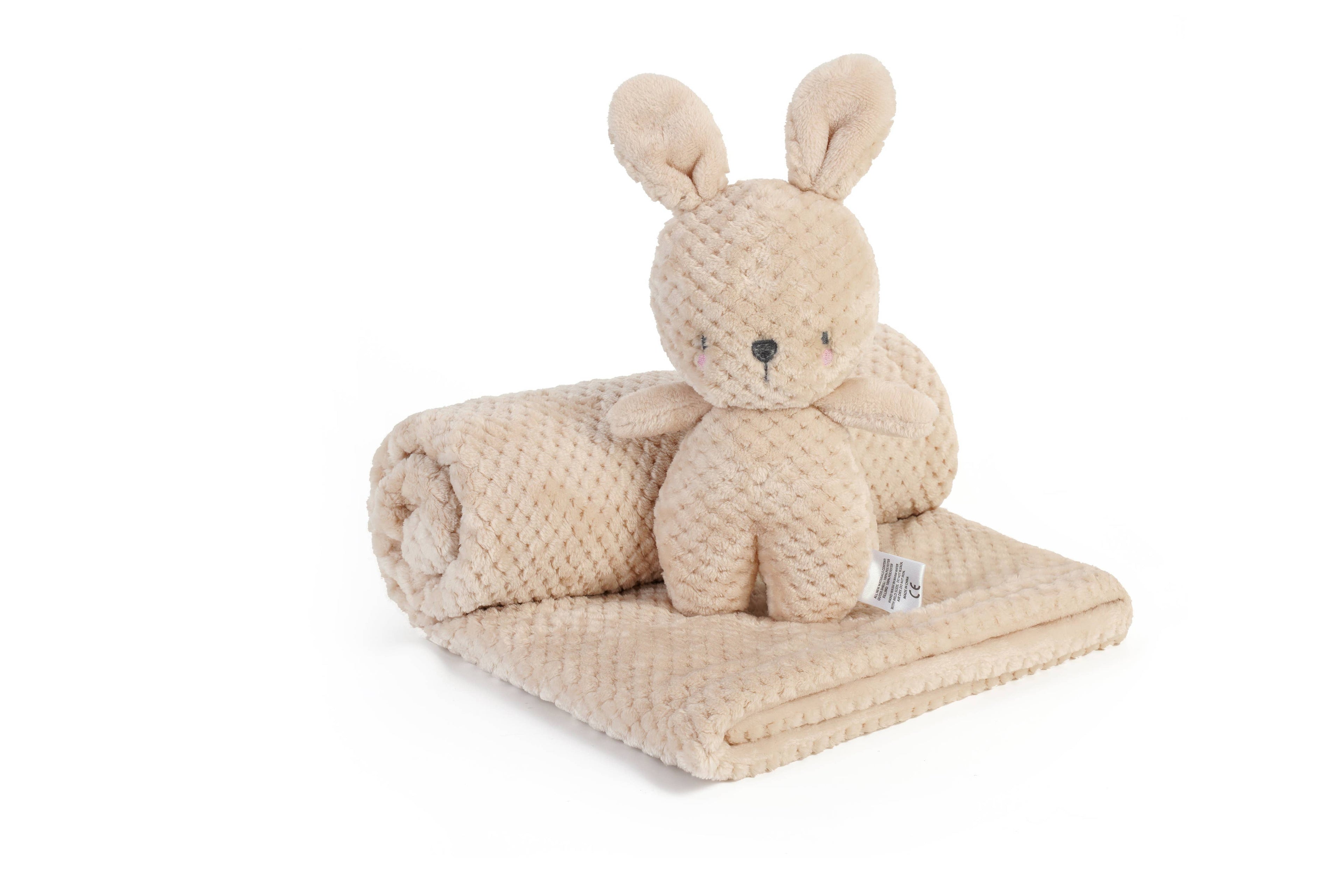Minky Plush Baby Blanket with Plush Cuddle Toy: Beige Bunny