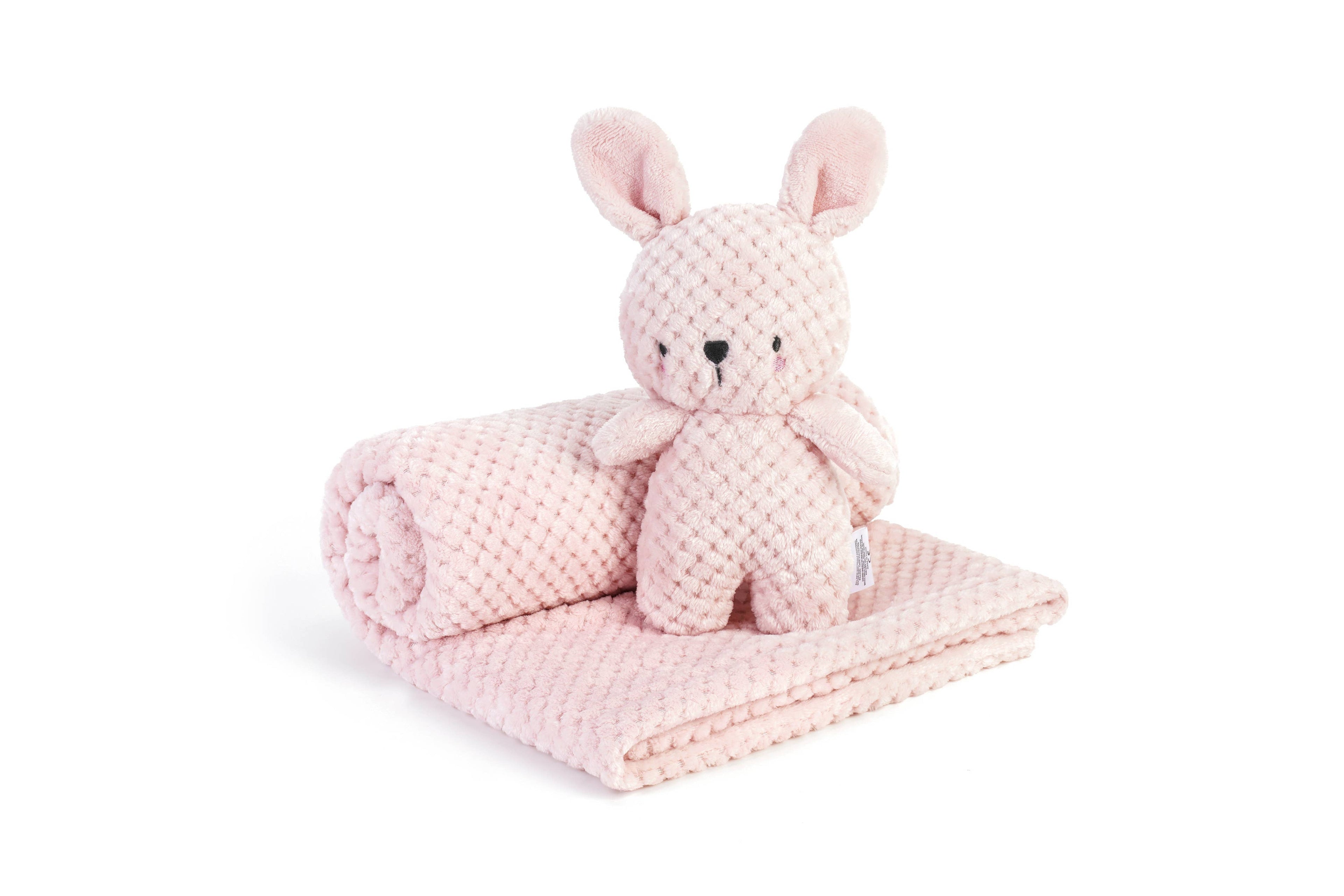 Minky Plush Baby Blanket with Plush Cuddle Toy: Pink Bunny