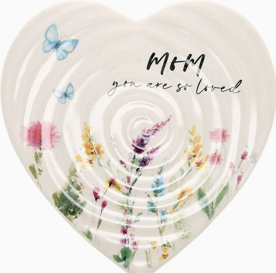Mom Ceramic Keepsake Trinket Box - Heart Floral