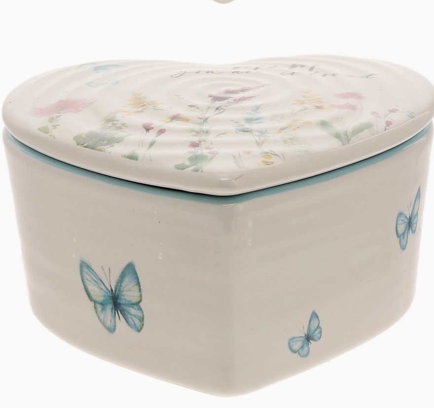 Mom Ceramic Keepsake Trinket Box - Heart Floral