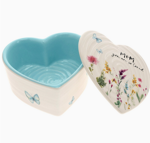 Mom Ceramic Keepsake Trinket Box - Heart Floral