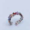 Multi Gem CZ Silver Adjustable Ring, Rainbow