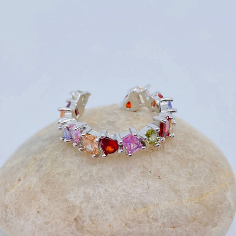 Multi Gem CZ Silver Adjustable Ring
