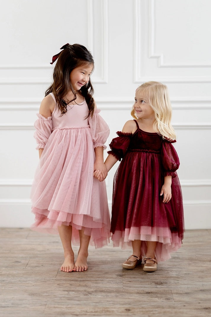 Ollie Jay Velvet Layered Ombre Tulle Gown - Everly Wine & Pink