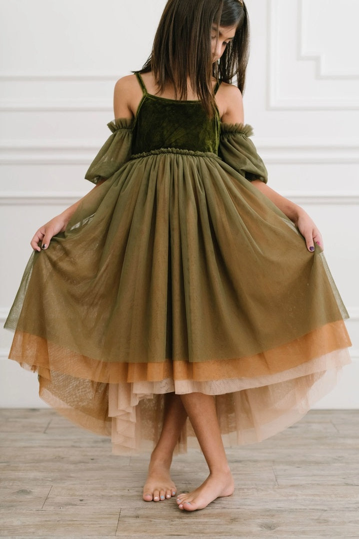 Ollie Jay Velvet Layered Ombre Tulle Gown -Everly Juniper Green Ollie Jay Velvet Layered Ombre Tulle Gown -Everly Juniper Green