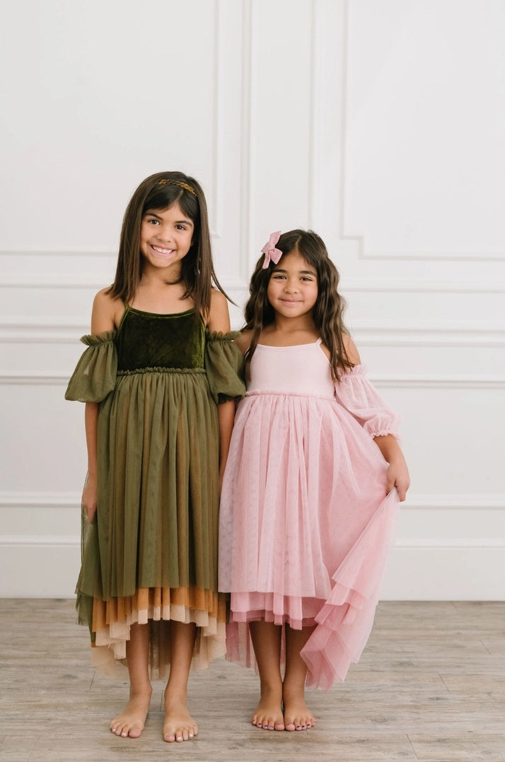 Ollie Jay Velvet Layered Ombre Tulle Gown -Everly Rose Pink