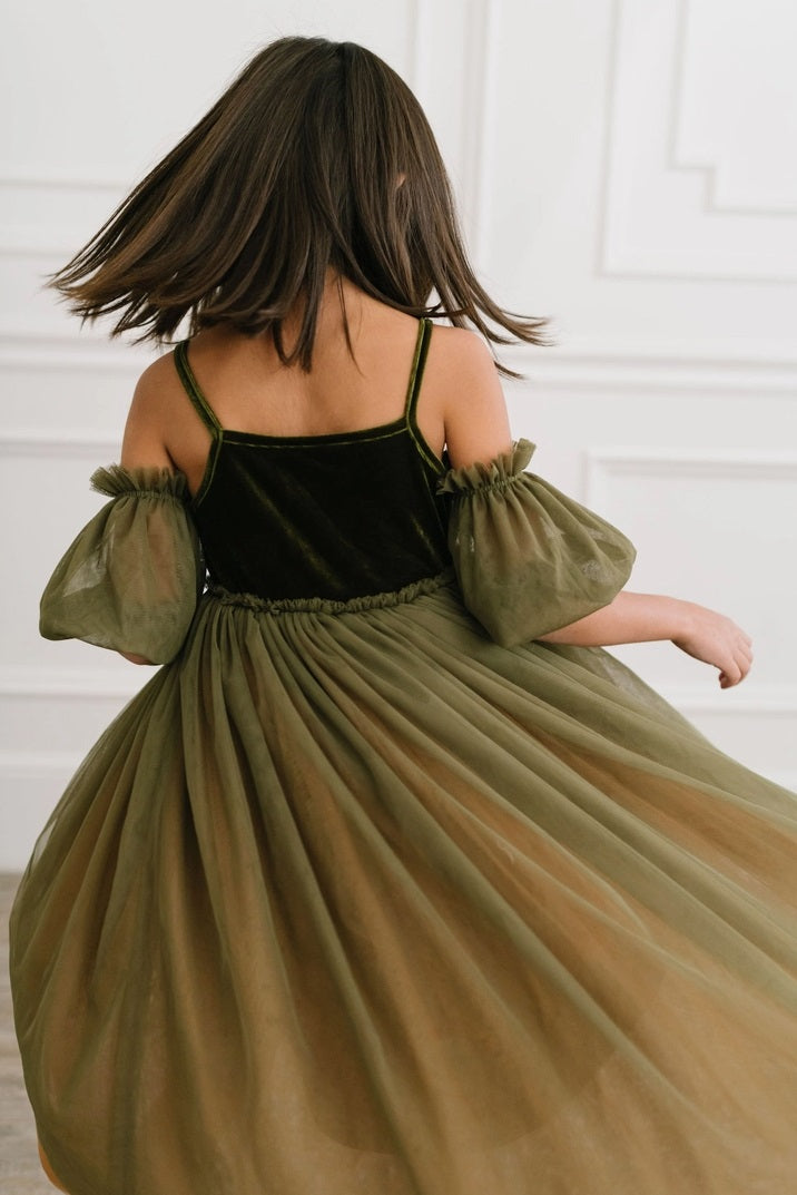 Ollie Jay Dreamy Velvet & Layered Tulle -Everly Gown, Juniper