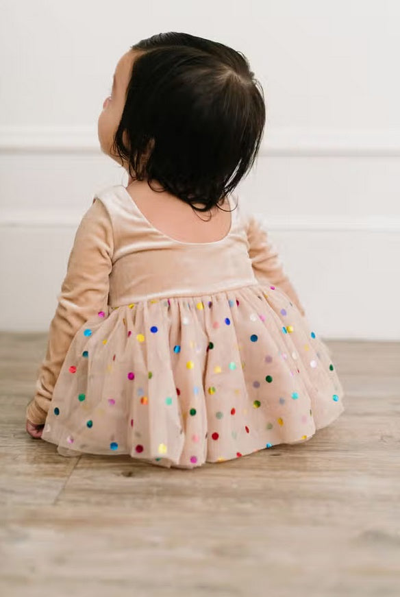 Ollie Jay Velvet & Confetti Tulle Ballet Back Bodysuit Dress - Cream