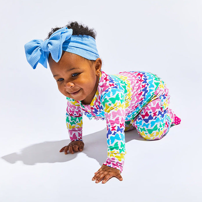 Posh Peanut Bamboo RUFFLED Zippered Footie -  Rainbow Butterfly
