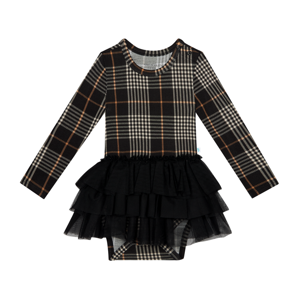 Posh Peanut Bamboo L/S Tulle Skirt Twirl Bodysuit Dress - Sanders Black Plaid