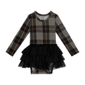 Posh Peanut Bamboo L/S Tulle Skirt Twirl Bodysuit Dress - Sanders Black Plaid