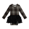 Posh Peanut Bamboo L/S Tulle Skirt Twirl Bodysuit Dress - Sanders Black Plaid