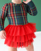 Posh Peanut Bamboo L/S Tulle Skirt Twirl Bodysuit Dress - Tartan Plaid