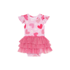 Posh Peanut Bamboo Ruffled Capsleeve Tulle Skirt Twirl Bodysuit Dress - Daisy Love Pink Hearts