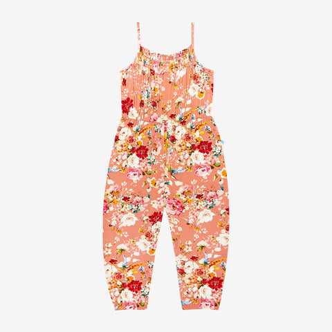 Posh Peanut Bamboo Smocked Spaghetti Jumpsuit -  Celia Burnt Orange Fall Floral