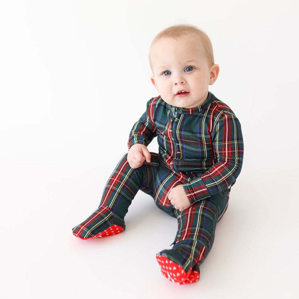 Posh Peanut Bamboo Zippered Footie UNISEX Tartan Plaid – Bubble