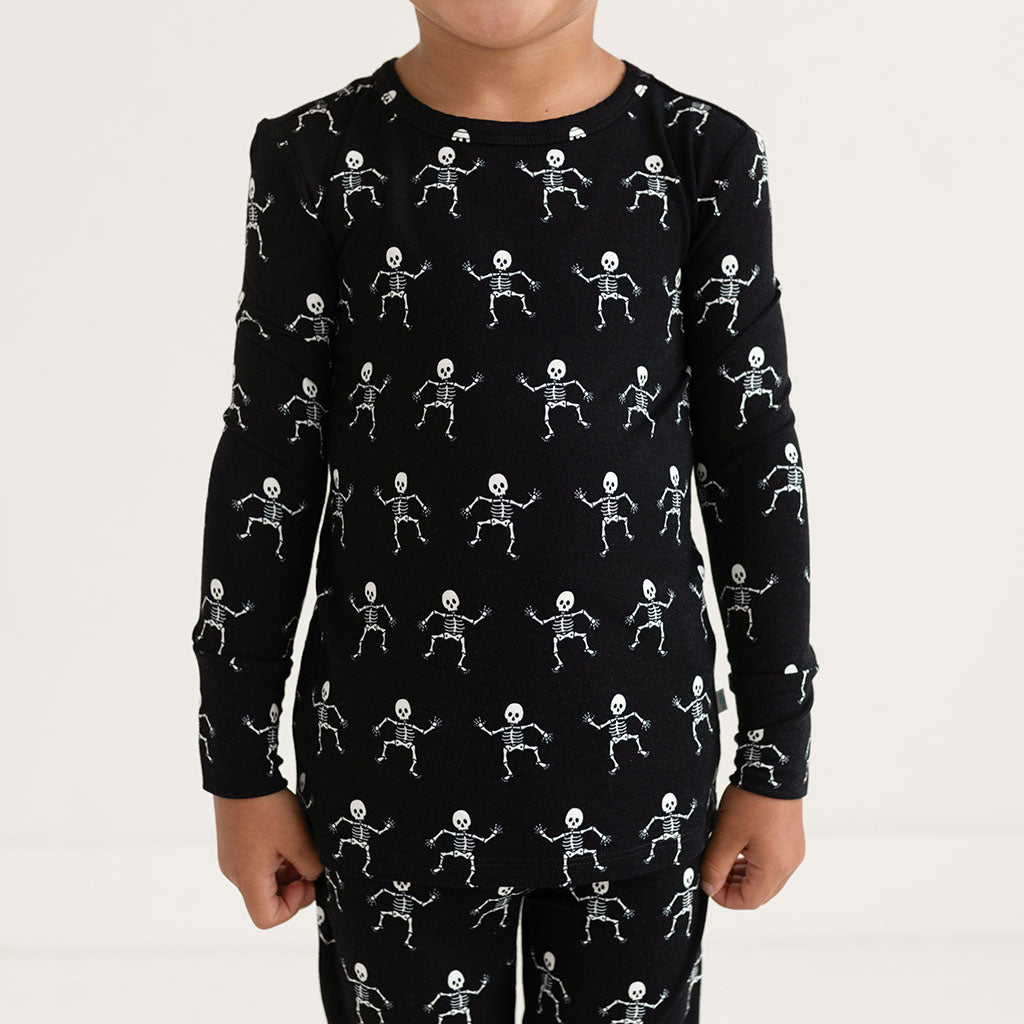 Posh Peanut Bamboo Kids L/S 2PC Basic PJ Lounge Set - UNISEX Dancing Skelly Skeleton Glow-in-the-Dark