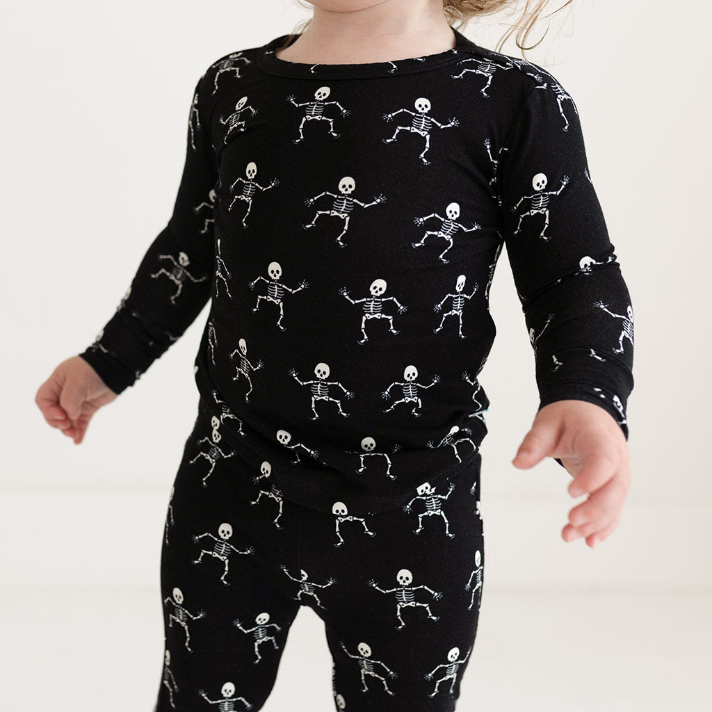 Posh Peanut Bamboo Kids L/S 2PC Basic PJ Lounge Set - UNISEX Dancing Skelly Skeleton Glow-in-the-Dark