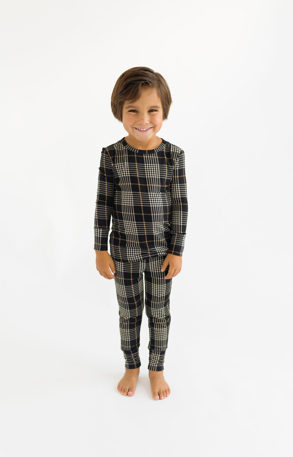 Posh Peanut Bamboo Kids L/S 2PC Basic PJ Lounge Set - UNISEX Sanders Black Plaid
