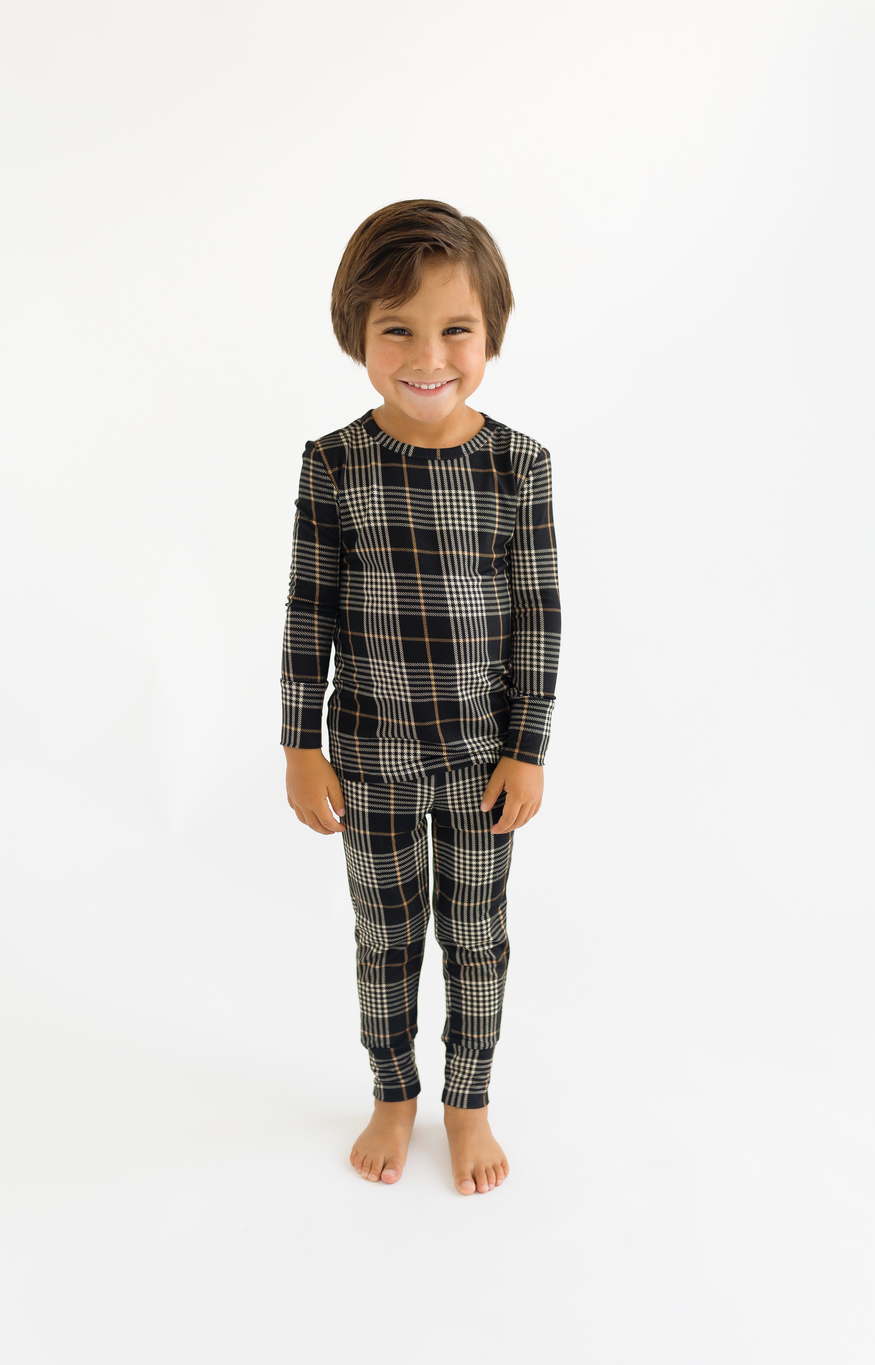 Posh Peanut Bamboo Kids L/S 2PC Basic PJ Lounge Set - UNISEX Sanders Black Plaid