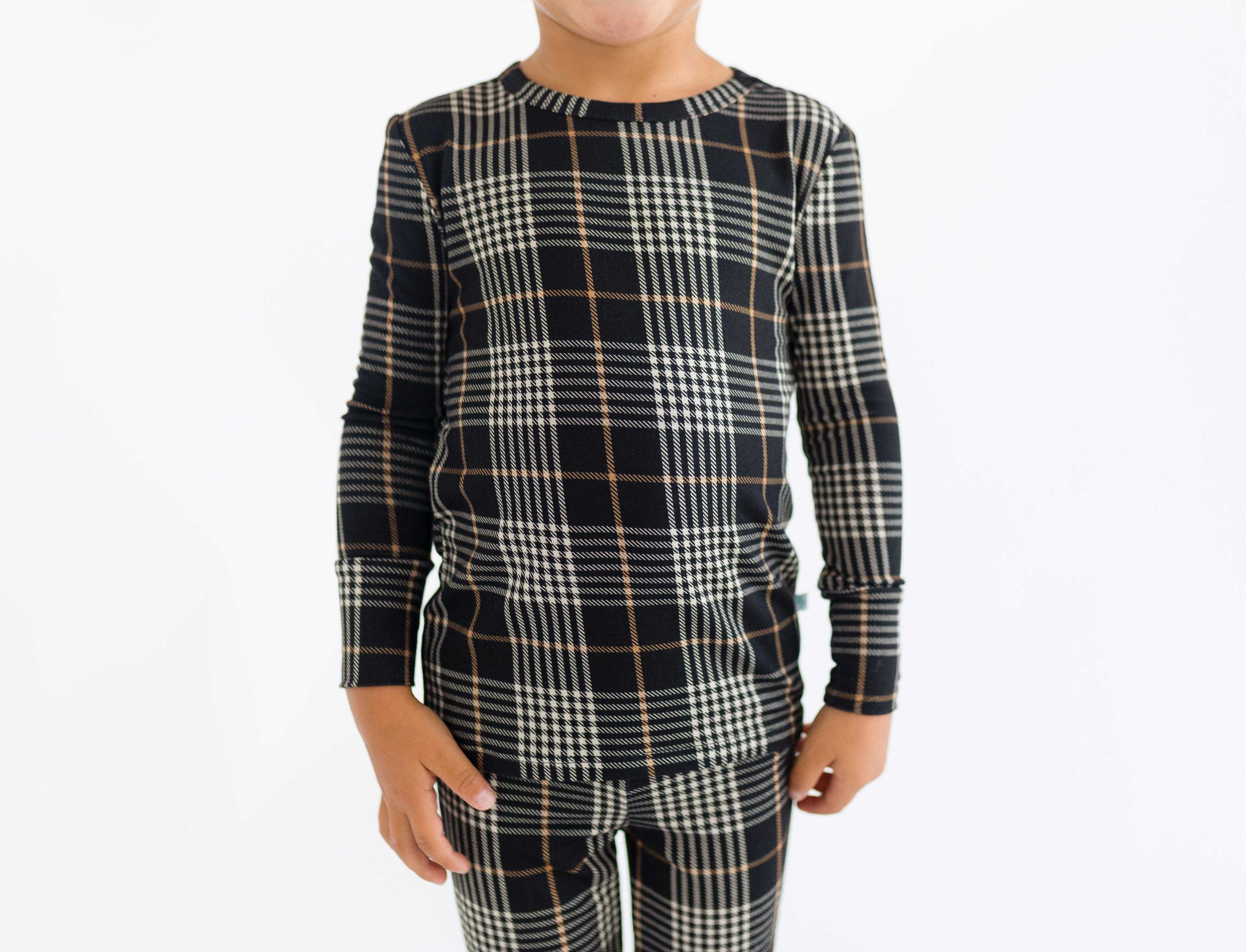 Posh Peanut Bamboo Kids L/S 2PC Basic PJ Lounge Set - UNISEX Sanders Black Plaid