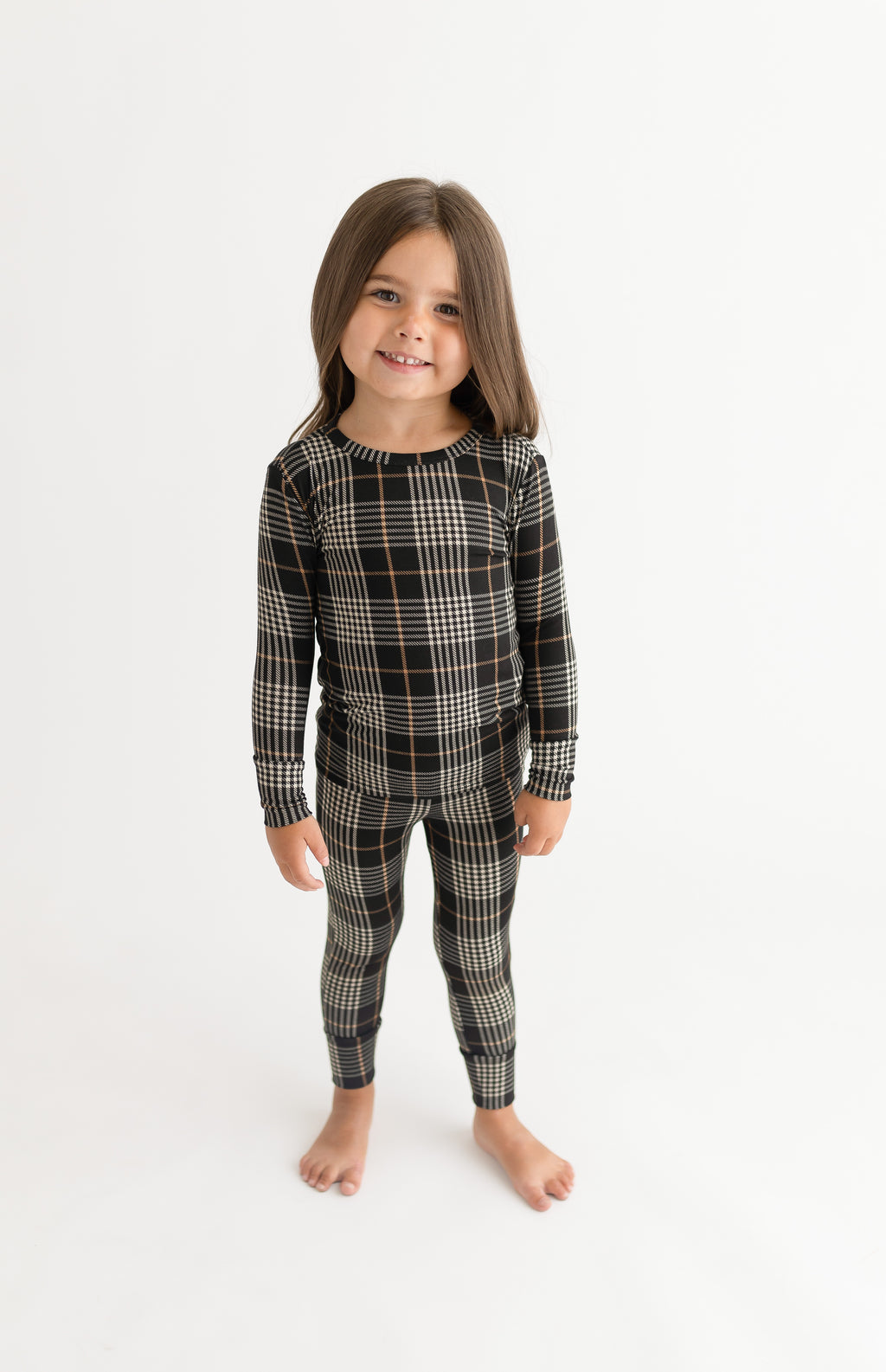Posh Peanut Bamboo Kids L/S 2PC Basic PJ Lounge Set - UNISEX Sanders Black Plaid