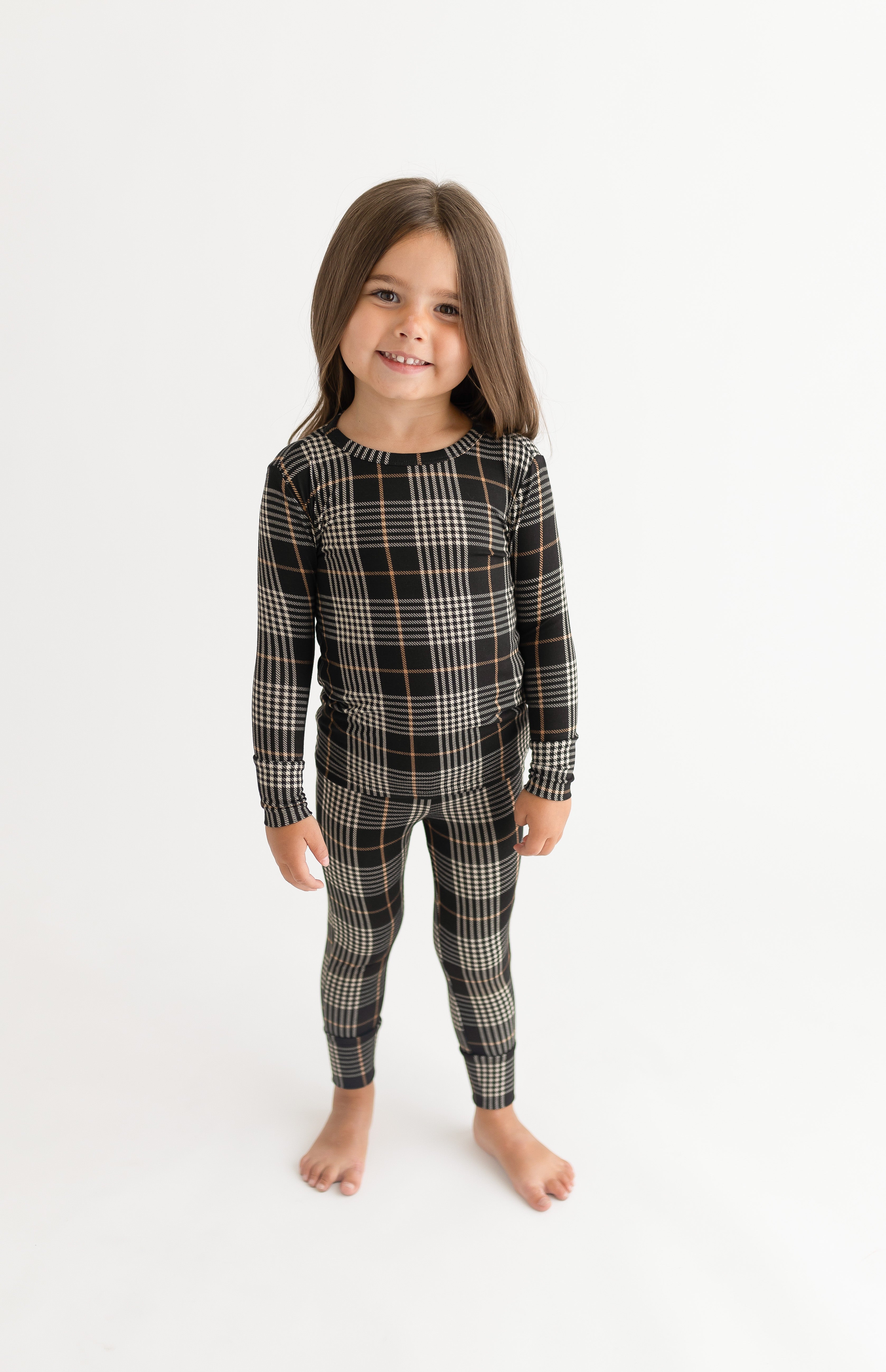 Posh Peanut Bamboo Kids L/S 2PC Basic PJ Lounge Set - UNISEX Sanders Black Plaid