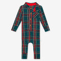 Posh Peanut Bamboo L/S Collared Henley Long Romper - Tartan Plaid