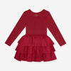 Posh Peanut Ribbed Bamboo L/S Tulle Twirl Dress -  Solid Dark Red
