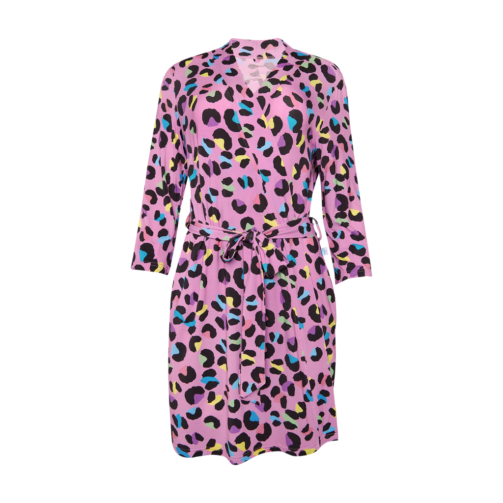 Posh Peanut Ribbed Bamboo Women's Robe - Electric Leopard