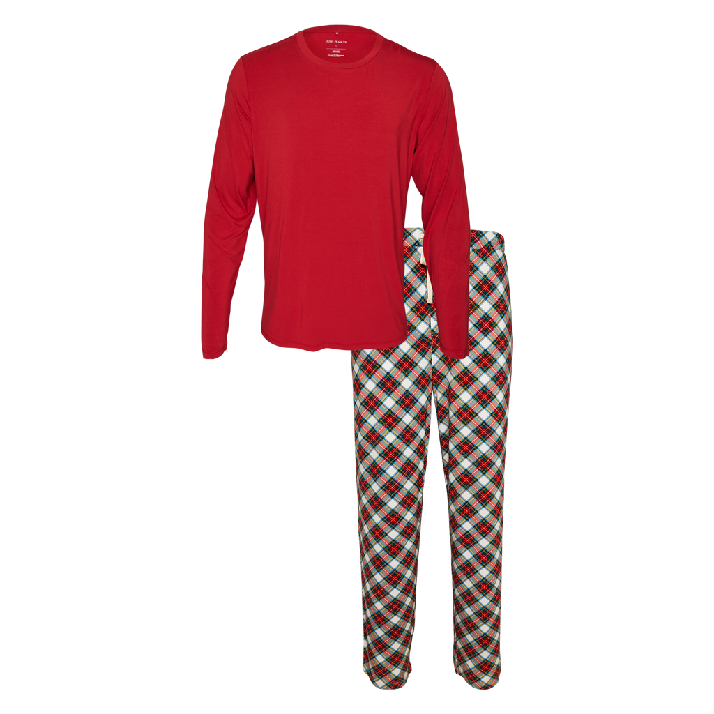 Posh Peanut Bamboo Men's L/S Crew Neck PJ Lounge Set - Marqui Classic Holiday Plaid