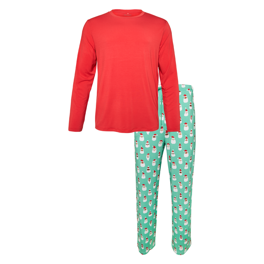 Posh Peanut Bamboo Men's L/S Crew Neck PJ Lounge Set - Santa Medley