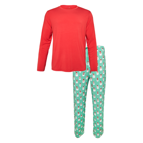 Posh Peanut Bamboo Men's L/S Crew Neck PJ Lounge Set - Santa Medley