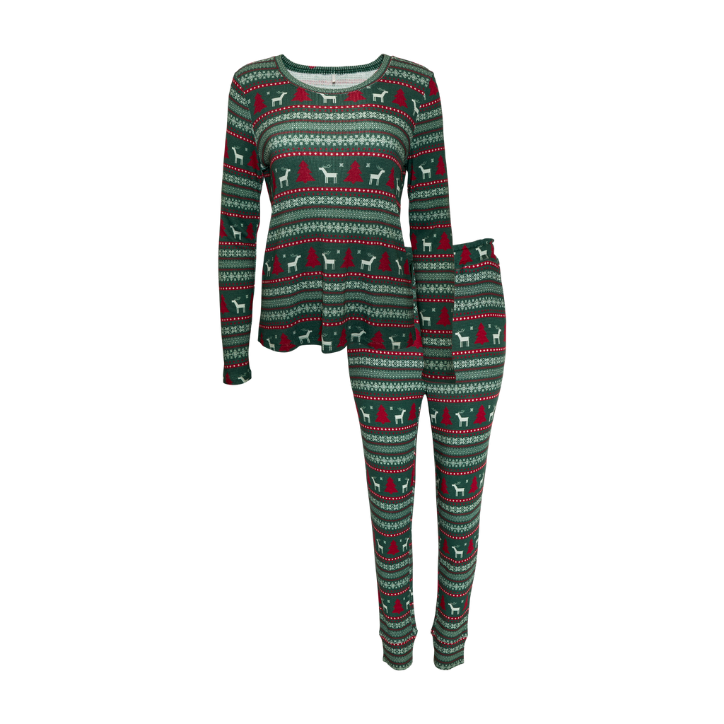 Posh Peanut Bamboo Women's L/S Top & Jogger Pajama Lounge Set - Holiday Fair Isle