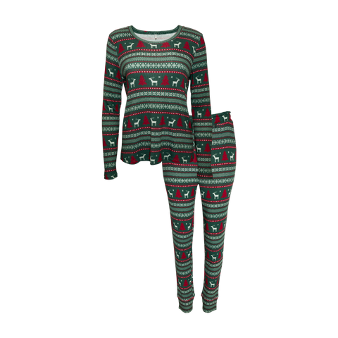 Posh Peanut Bamboo Women's L/S Top & Jogger Pajama Lounge Set - Holiday Fair Isle