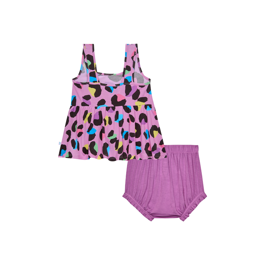 Posh Peanut Bamboo Tank Top Peplum & Bloomer/Bummie Set- Electric Leopard