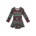 Posh Peanut Bamboo L/S Basic Twirl Skirt Bodysuit Dress - Holiday Fair Isle